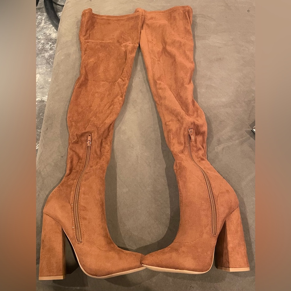 Missguided flared heel boot color toffee